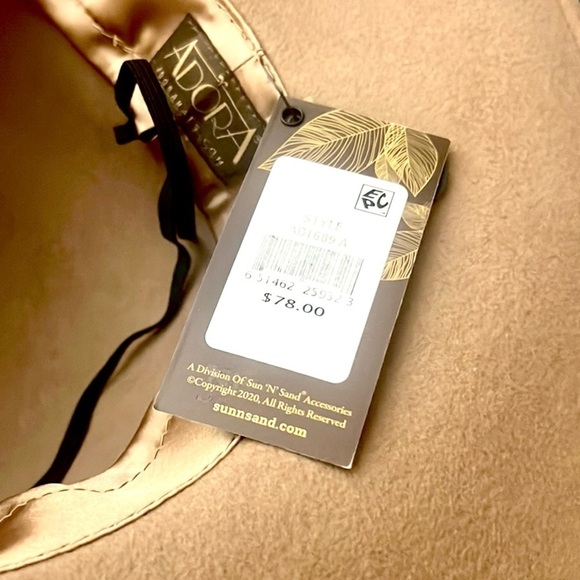 NWT,Adora SPF 50+ Adjustable Fedora, Soft Camel Wide-Brim Hat, Bow Embellishment - Picture 5 of 6